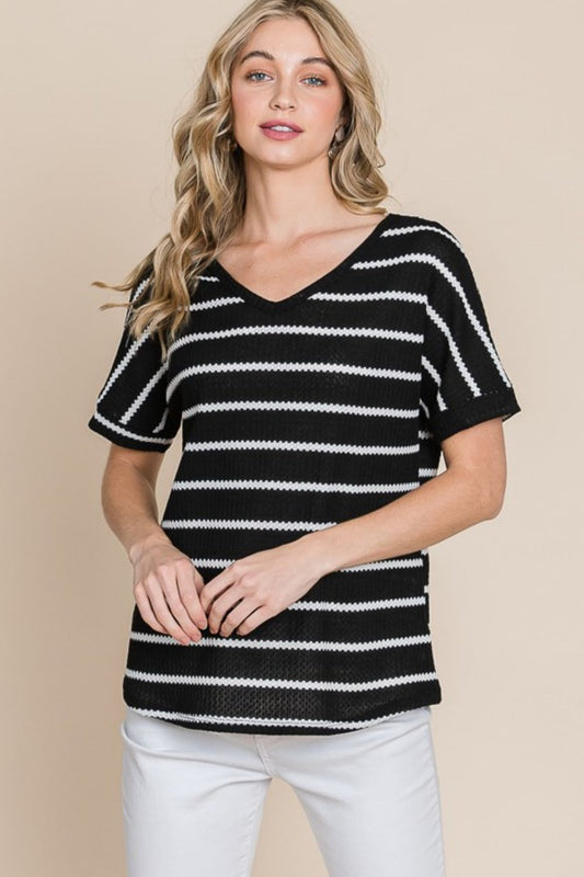 BOMBOM Simple Goals Waffle Knit Striped Tee - Up to 1 Year Easy Returns